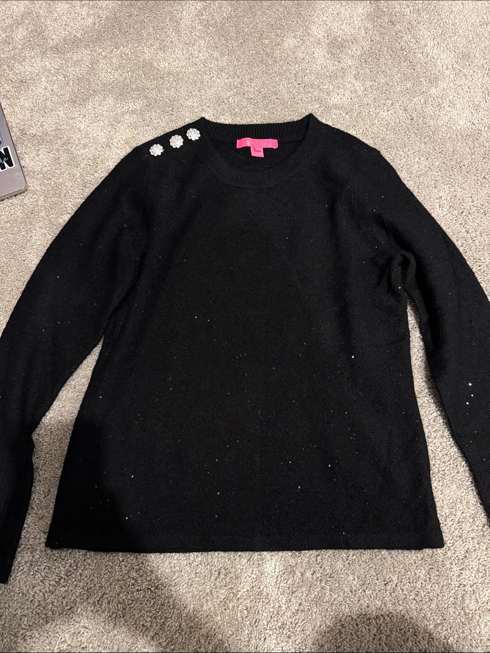 Lilly Pulitzer Black Sweater with Pearl Shoulder Buttons
